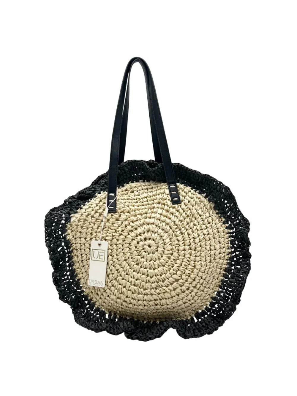 Urban Expressions Natural and Black Indy Tote Bag with Ruffle Edges
